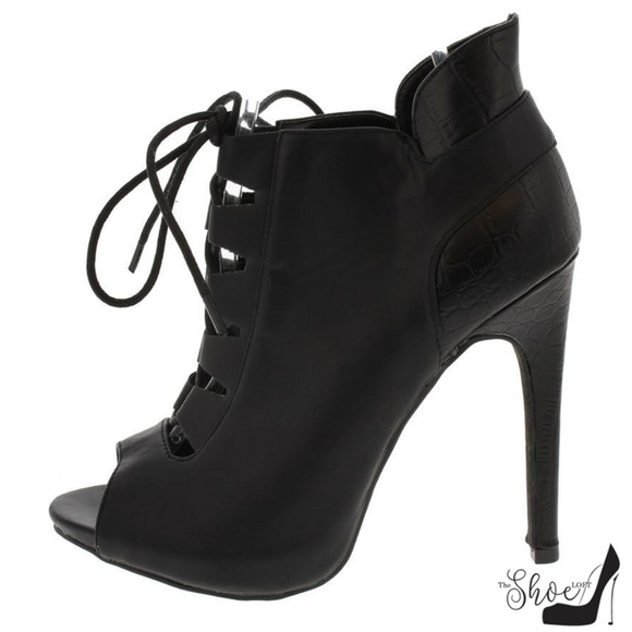 Evie Reptile Print Peep Toe Lace Up Heels - Picture 2 of 3